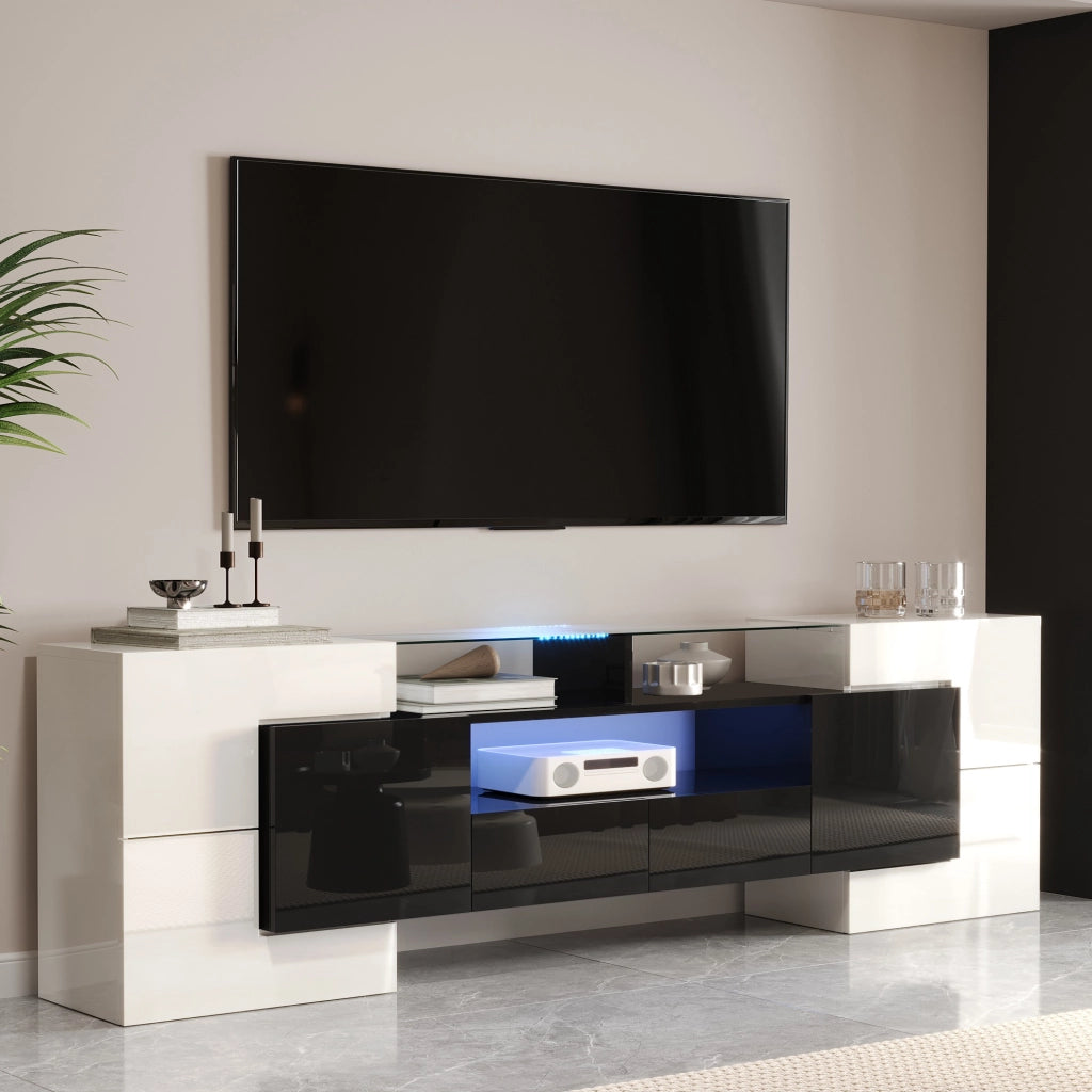 Mobile TV moderno 200 cm bianco e nero lucido con LED