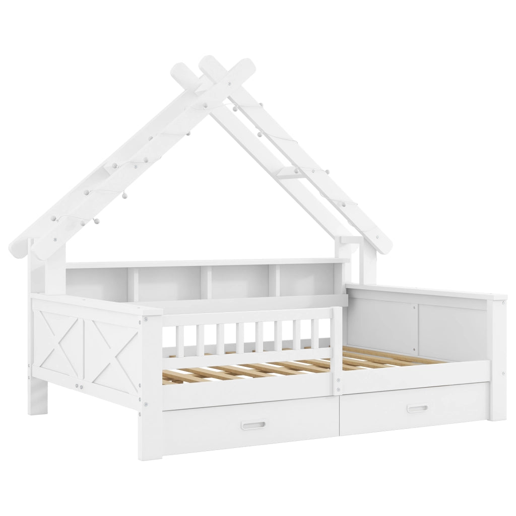 Letto per bambini 140×200 cm con LED; 2 cassetti; ripiani e barriera di sicurezza; senza materasso; bianco