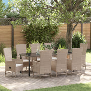 Set da Pranzo da Giardino 9 Pezzi con Cuscini Beige Polyrattan