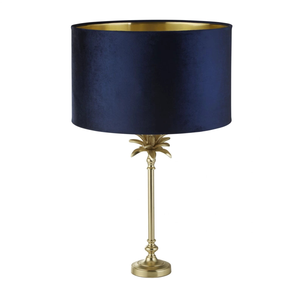 Lampada da tavolo Palm - Metallo ottone satinato e paralume in velluto blu navy