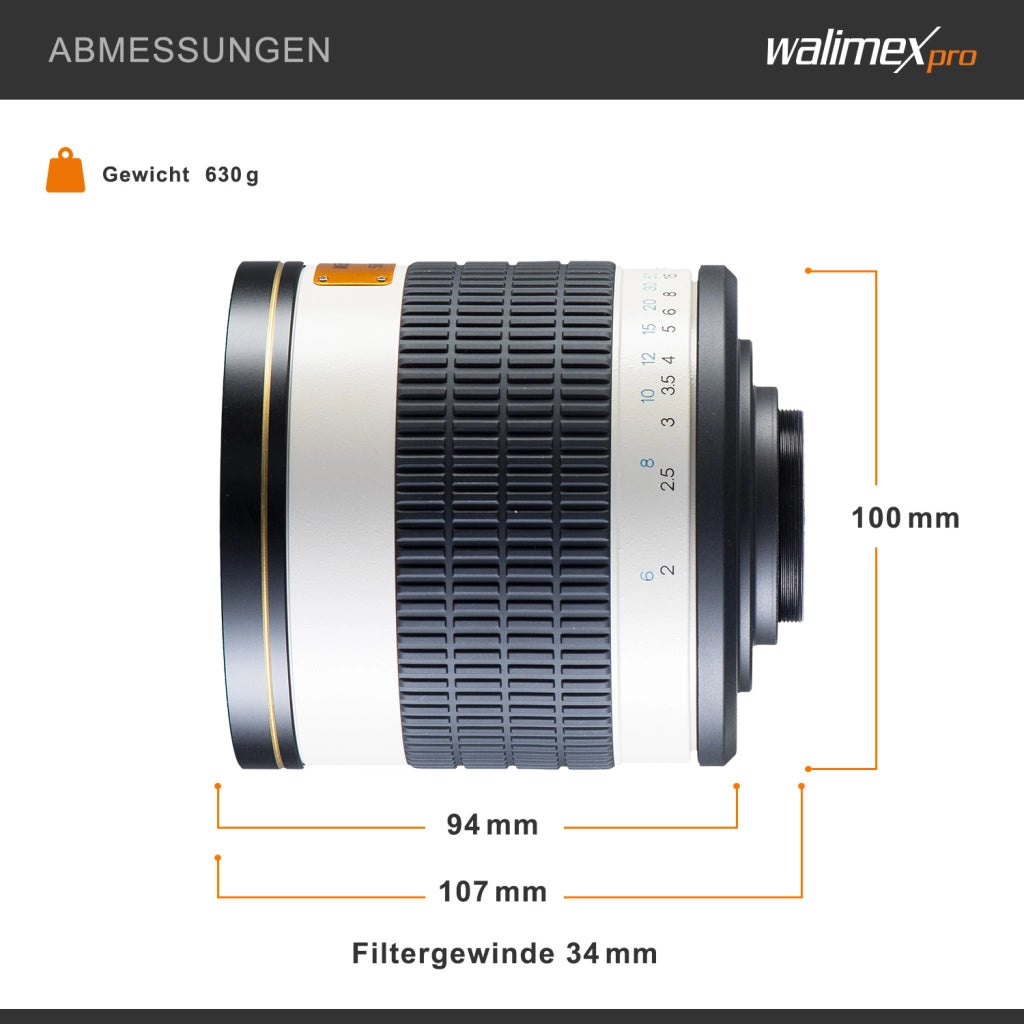 500/6,3 Obiettivo fotografico a specchio per DSLR, lunghezza focale di 500 mm, per fotocamera full-frame e APS-C