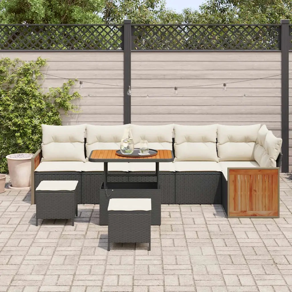 Set Divano da Giardino con cuscino 9 pcs Nero e Crema