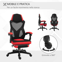 Sedia da Gaming Ergonomica e Reclinabile 58x63x112-122 cm in Tessuto a Rete Nero e Rosso