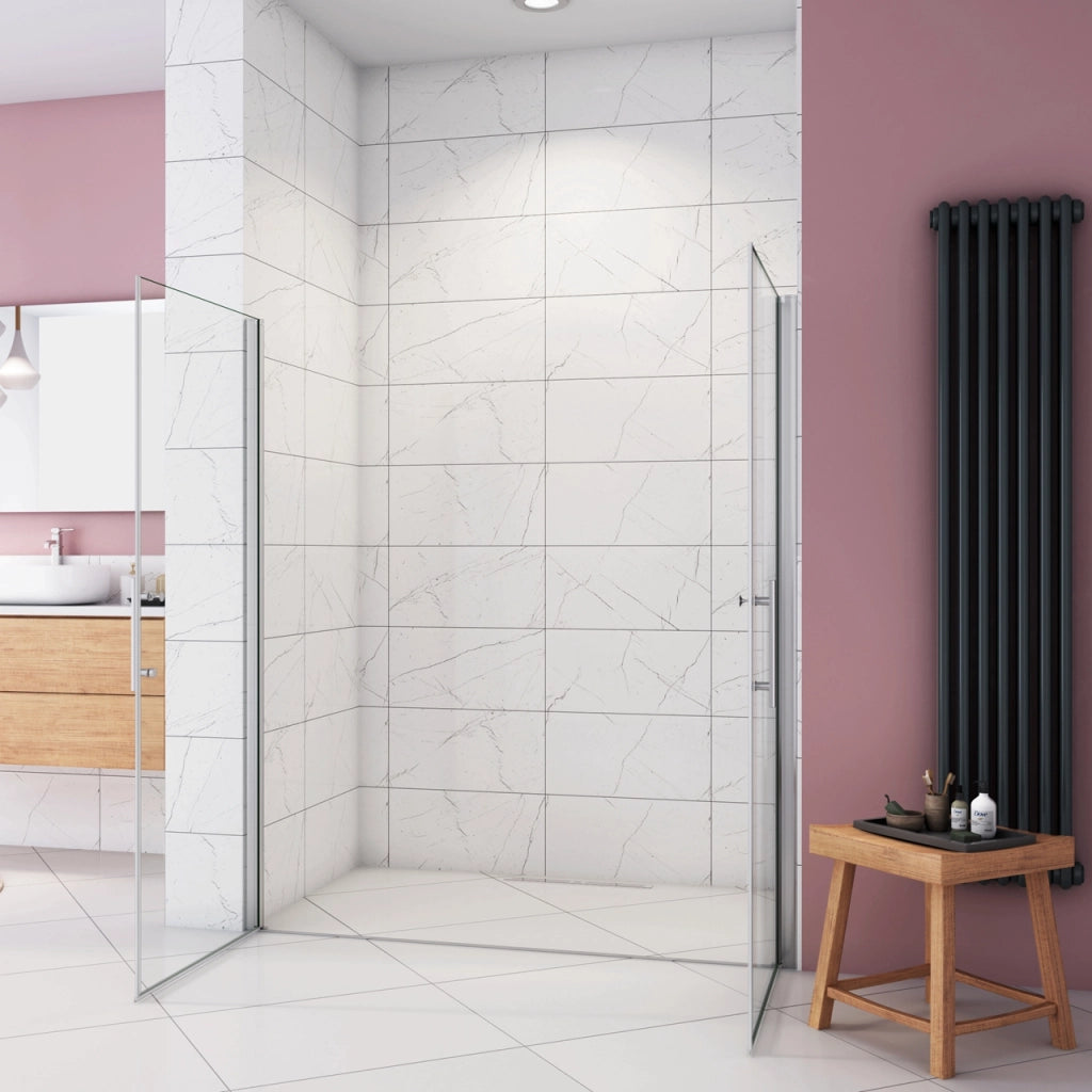 Box Doccia per Nicchia 185 cm Doppia Porta Battente Saloon Vetro Temperato 6 mm Anticalcare Larga 135 cm (70+70: 1318-1358 mm)