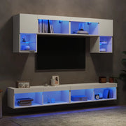 Mobili TV a Muro con LED 6pz Bianchi in Legno Multistrato