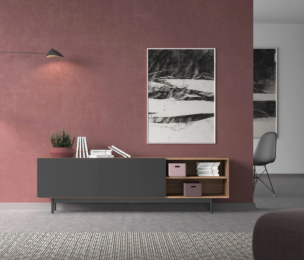 Mobile TV Herdasa effetto noce e grafite gambe grafite 52x180x44