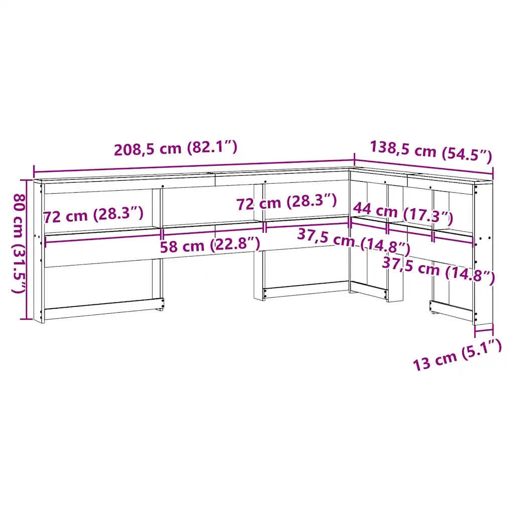 Testiera libreria a L-Testata contenitore Bianca 120 cm in Legno Massello di Pino