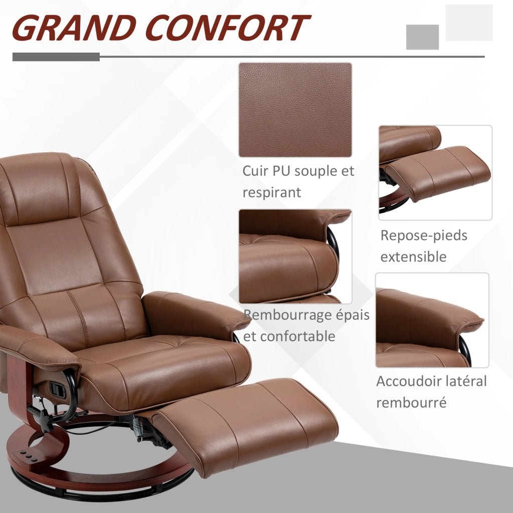 Poltrona Relax Reclinabile Girevole con Poggiapiedi ¨C Zephmum ¨C Marrone Tessuto