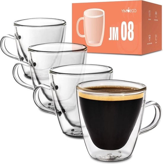 Tazze da Caffè Termiche a Doppia Parete 80ml - Mantengono la Caffè Caldo a Lungo - Proteggono le Mani - Con Confezione Regalo Tazze da Cappuccino