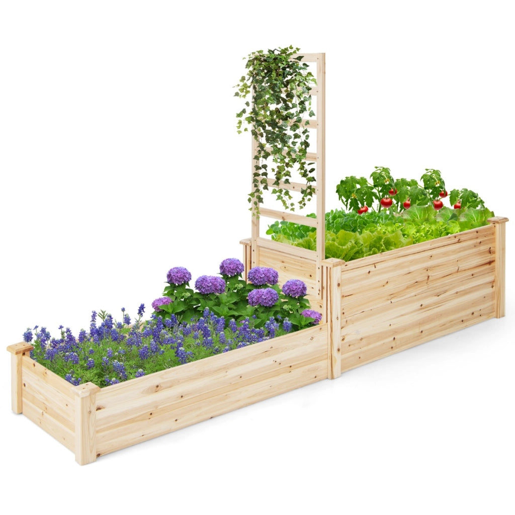 Fioriera rialzata con graticcio fondo aperto, Cassetta di legno a due livelli per verdure fiori erbe frutta Naturale