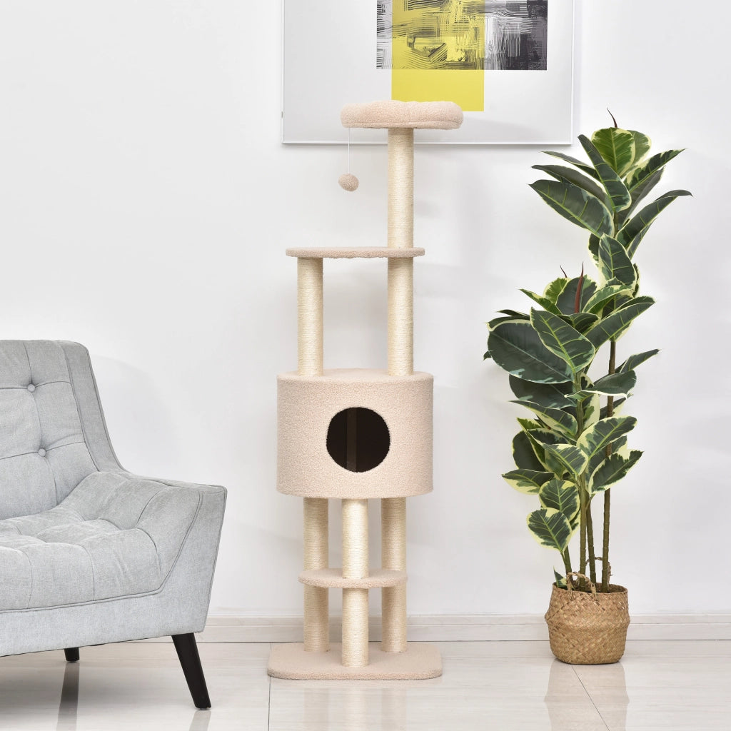 Albero Tiragraffi per Gatti con Cuccia e Casetta ¨C Zephmum ¨C Beige, Legno