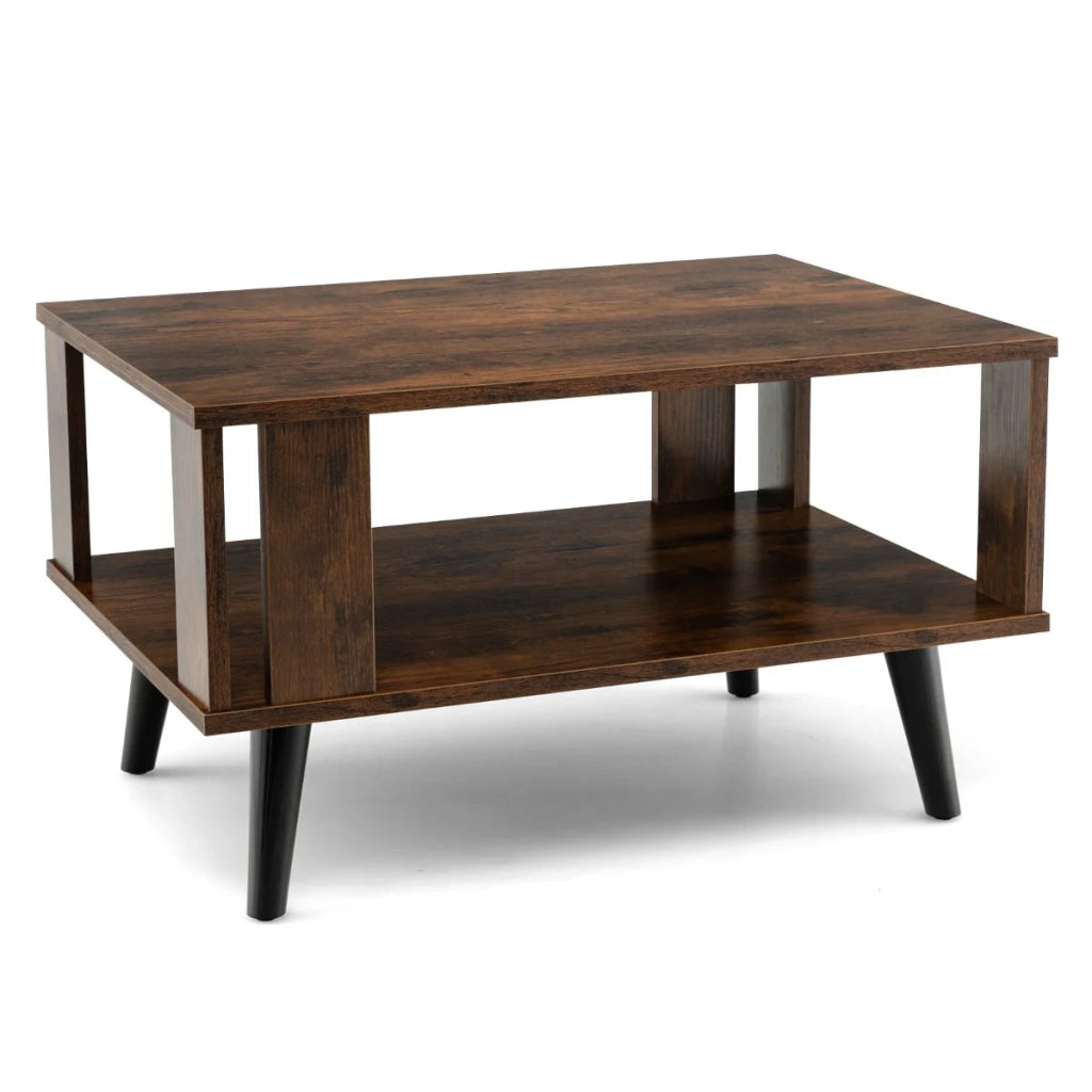 Tavolino rettangolare a 2 livelli 70 x 50 x 41 cm con vano portaoggetti aperto stile industriale legno marrone 20_0020559