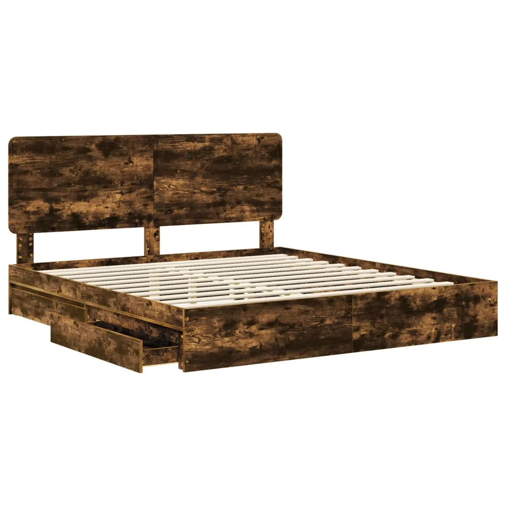 Letto con Contenitore con testiera Rovere fumé 180 x 200 cm 3412662