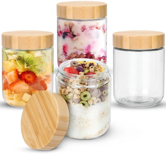 Set di contenitori in vetro con coperchio in legno - 4 pezzi - multifunzionale - 500 ml