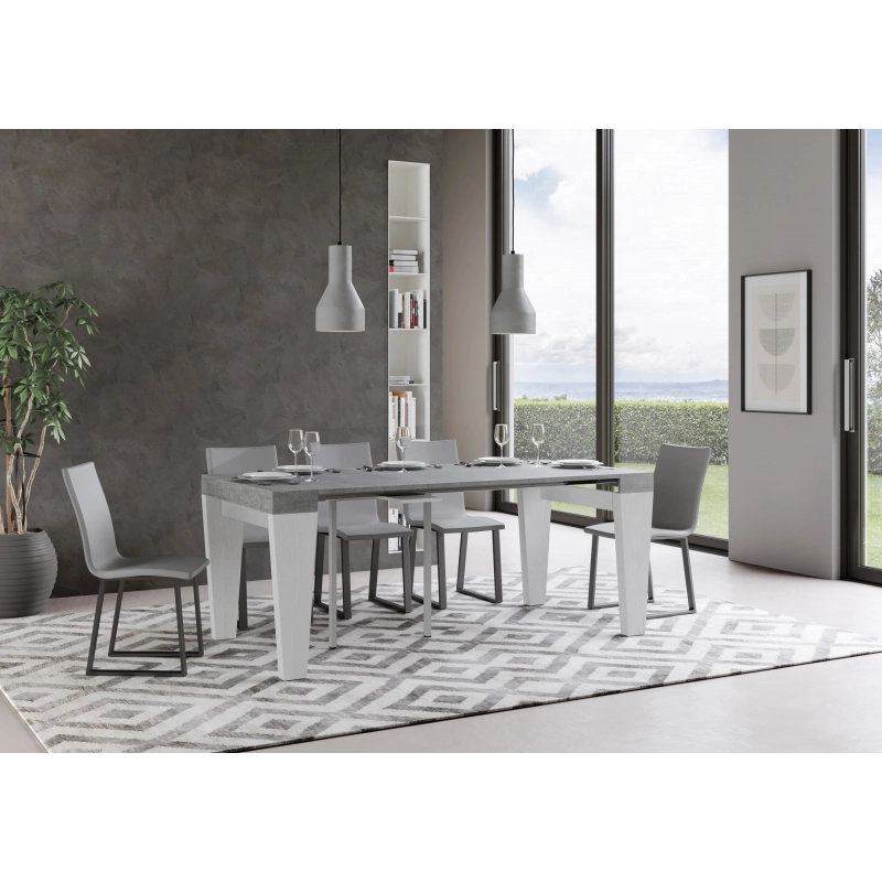Consolle allungabile 90x40/196 cm Spimbo Mix Small piano Bianco Frassino - Cemento/Bianco Frassino