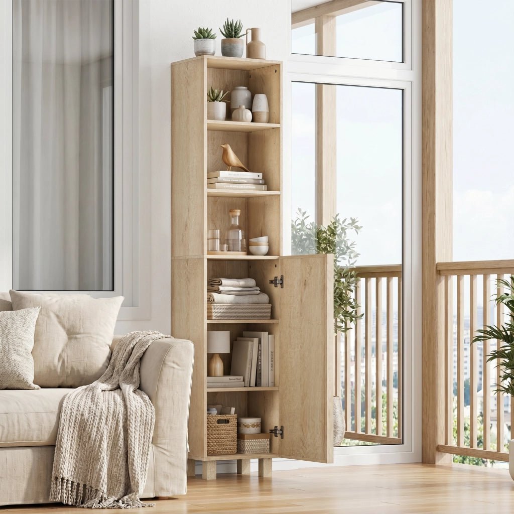 Mobile da bagno con ante e vani aperti; per bagno e ingresso; 35 x 30 x 162.5 cm; rovere
