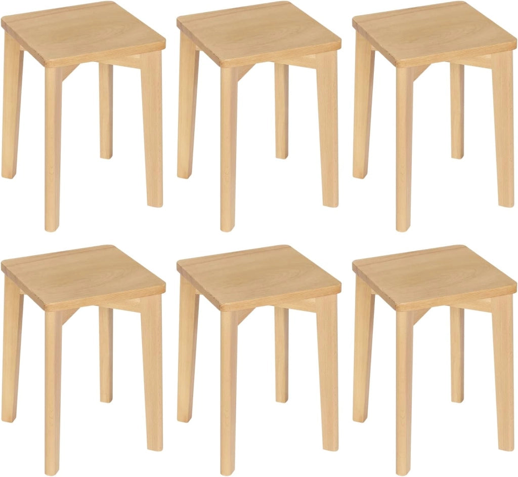 Sedie da Pranzo, Sedie in Legno Massiccio, Sgabelli Rettangolare, Sedie da Cucina, Legno Naturale, Portata Massima 120kg, 31x31x44,5cm, BH344ei-2