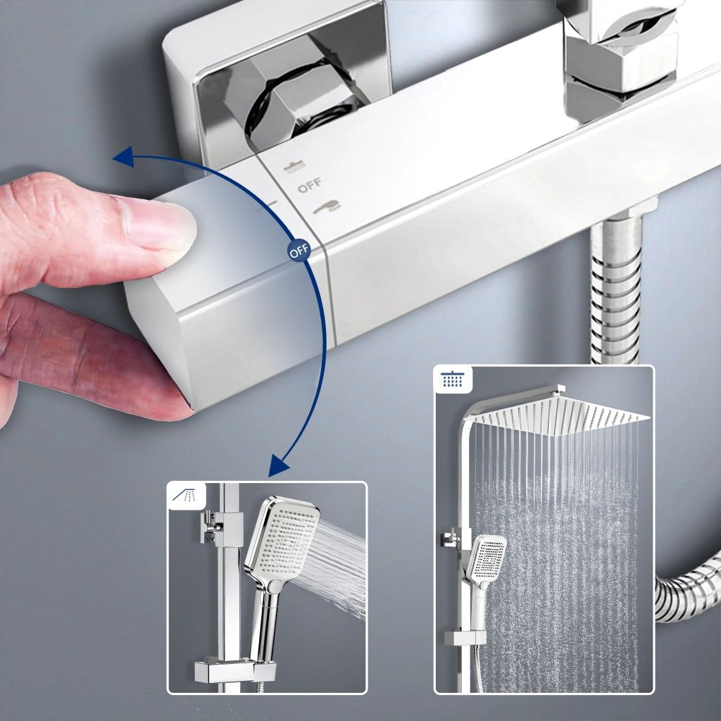 Colonna doccia con miscelatore termostatico, saliscendi doccia quadrato regolabile 73-115cm, cromo
