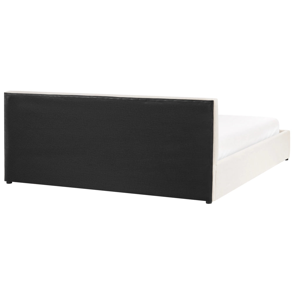 Letto rivestito in tessuto bianco sporco 180 x 200 cm, testiera trapuntata con vano portaoggetti