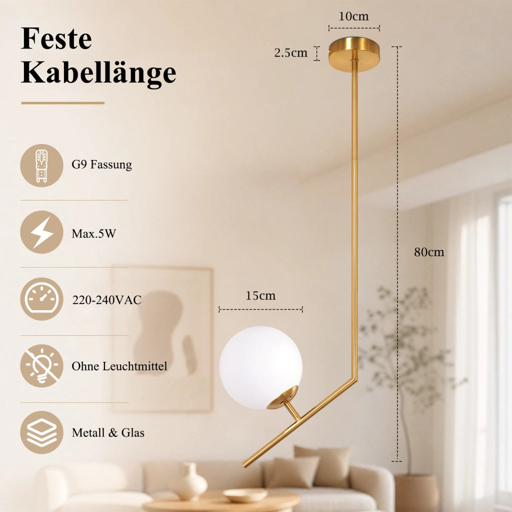 ZMH Lampada a Sospensione 1 Luce Vetro G9 Moderna per Camera Soggiorno senza lampadine