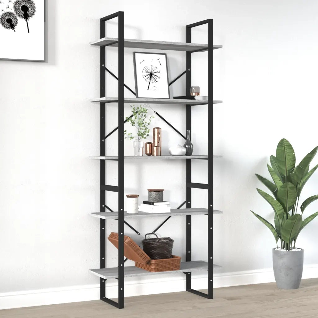 Libreria 5 Ripiani-Scaffale per Libri-Mobile di Stoccaggio Grigio Sonoma 80x30x175 cm Legno Multistrato