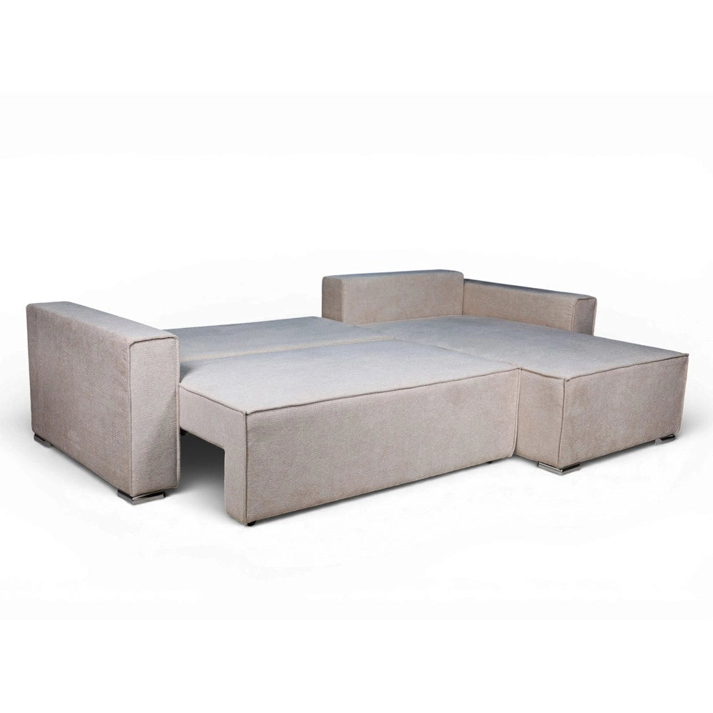 Divano Angolare Emily tortora con Letto Easy Open, Contenitore e Penisola Reversibile – Comfort e Design per il Living