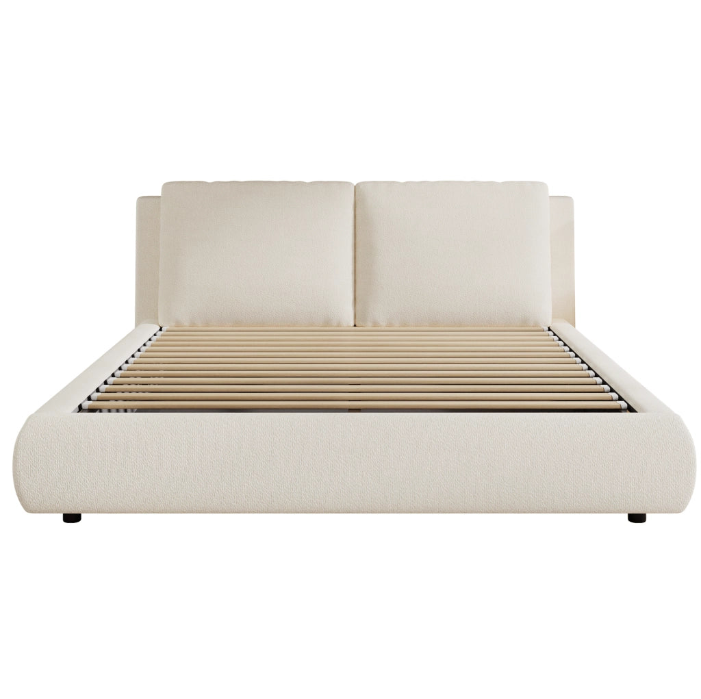 Letto imbottito 160x200 cm con contenitore e testiera ergonomica in bouclé beige