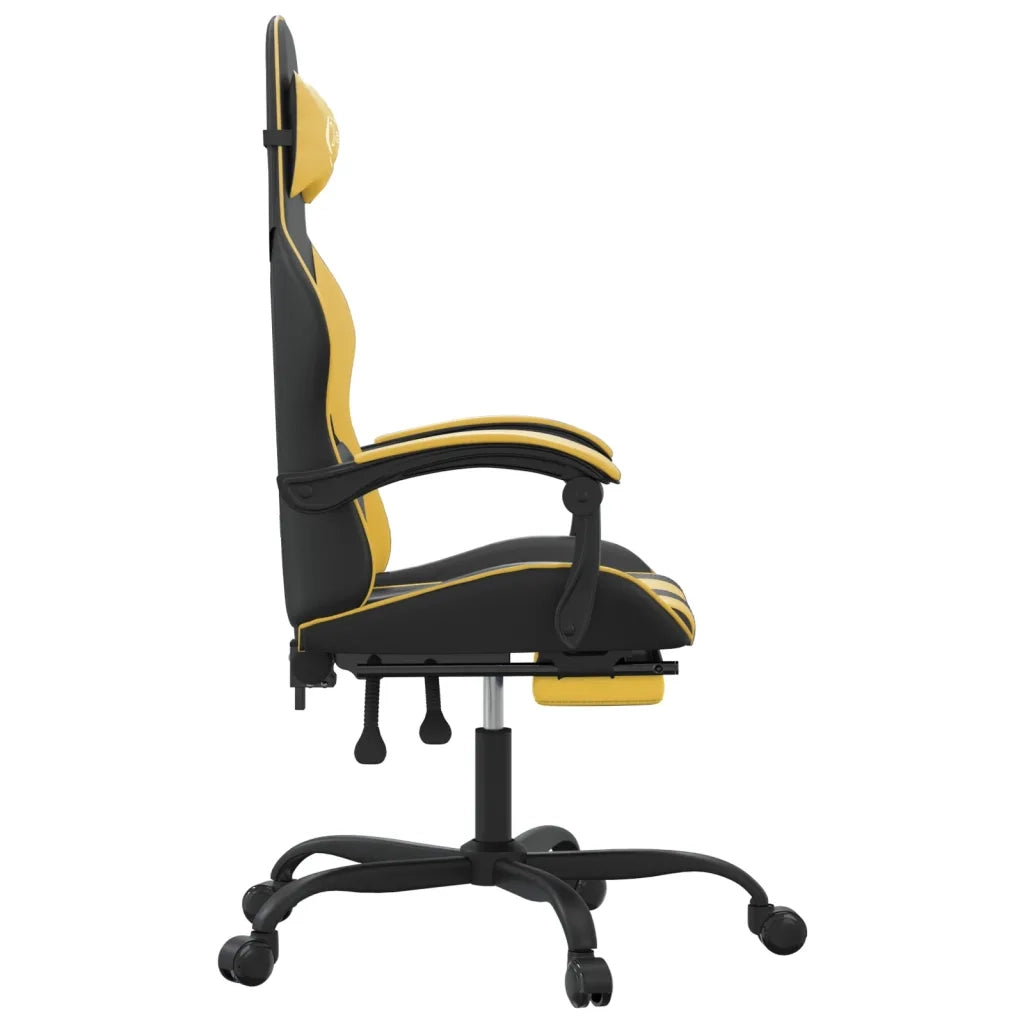 Sedia da Gaming Girevole con Poggiapiedi Nero e Oro Similpelle cod mxl 69031