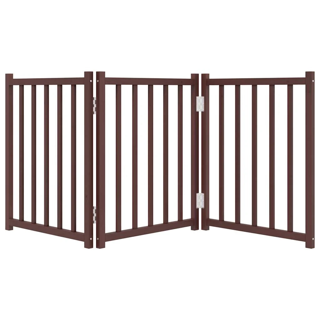 Cancelletto di sicurezza pieghevole a 3 pannelli per cani 150 cm in legno massello di abete marrone 02_0023085