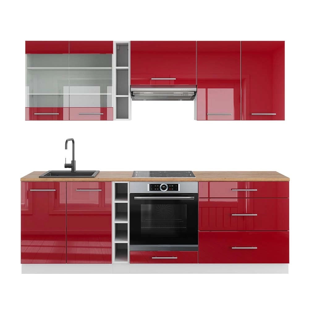Cucina componibile Fame-Line Bordeaux lucido/Bianco 235 cm, PL Rovere Vicco