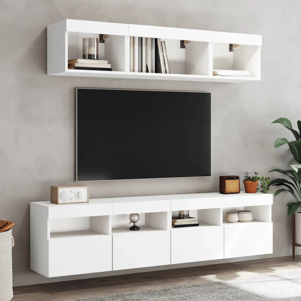 Mobile TV a Parete con Luci LED-Mobile TV a Muro Bianco 80x30x40 cm