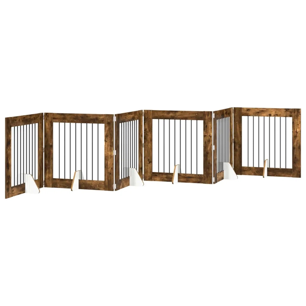Cancello per cani pieghevole con supporti 6 pz Rovere Fumo 892087