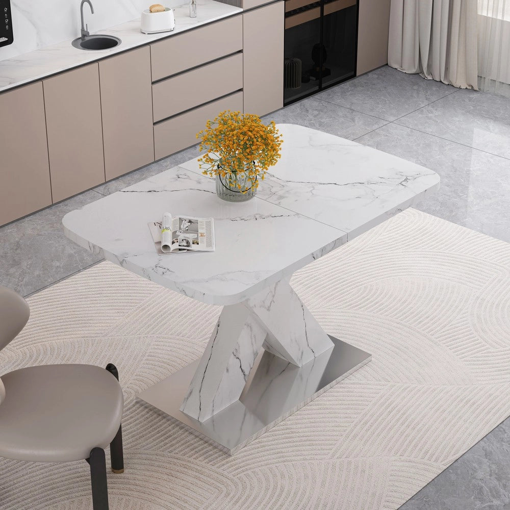 Tavolo da Pranzo Allungabile con Piano Effetto Marmo ¨C Xylo ¨C Rettangolare, MDF, 120-160 cm