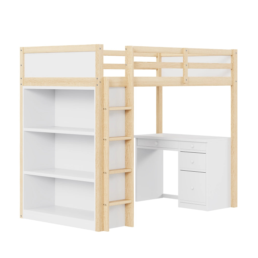 Letto a Soppalco con Contenitore e Scrivania ¨C MINIMAL ¨C Legno, 90x200
