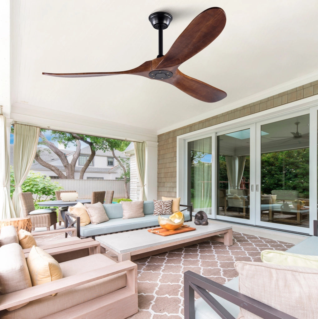 Ventilatore da soffitto in legno e metallo, 103 cm, 6 velocità, con telecomando, nero e noce scuro