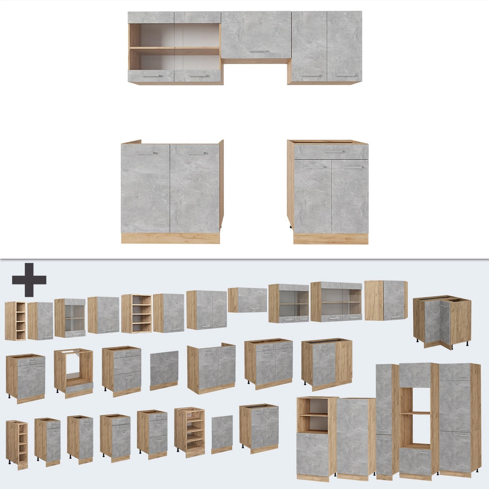 Cucina componibile R-Line Calcestruzzo/Rovere dorato 200 cm, PL Antracite Vicco