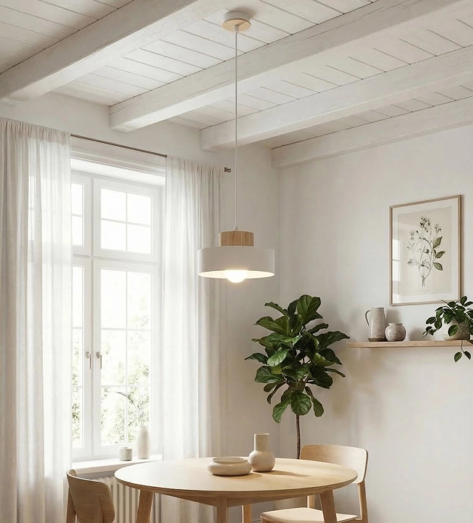 Lampada sospesa KIVI japandi bianca legno 1xE27 Emibig