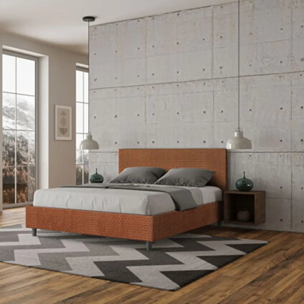 Letto matrimoniale contenitore imbottito 160x200 tessuto Labirinto 4 arancio Adele