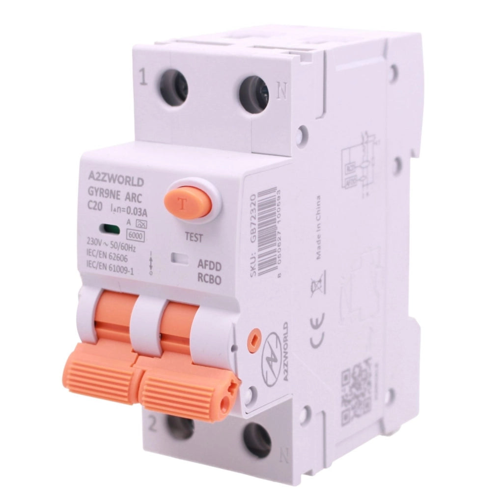 AFDD+RCBO Interruttore Antiincendio, Magnetotermico Differenziale con Rilevamento Di Arco Elettrico, Tipo A Curva C, 1P+N 2M 6000A 30mA, AC 220V Doppia Leva,GYR9NE-ARC,10A 16A 20A 25A 32A 40A (C20A)