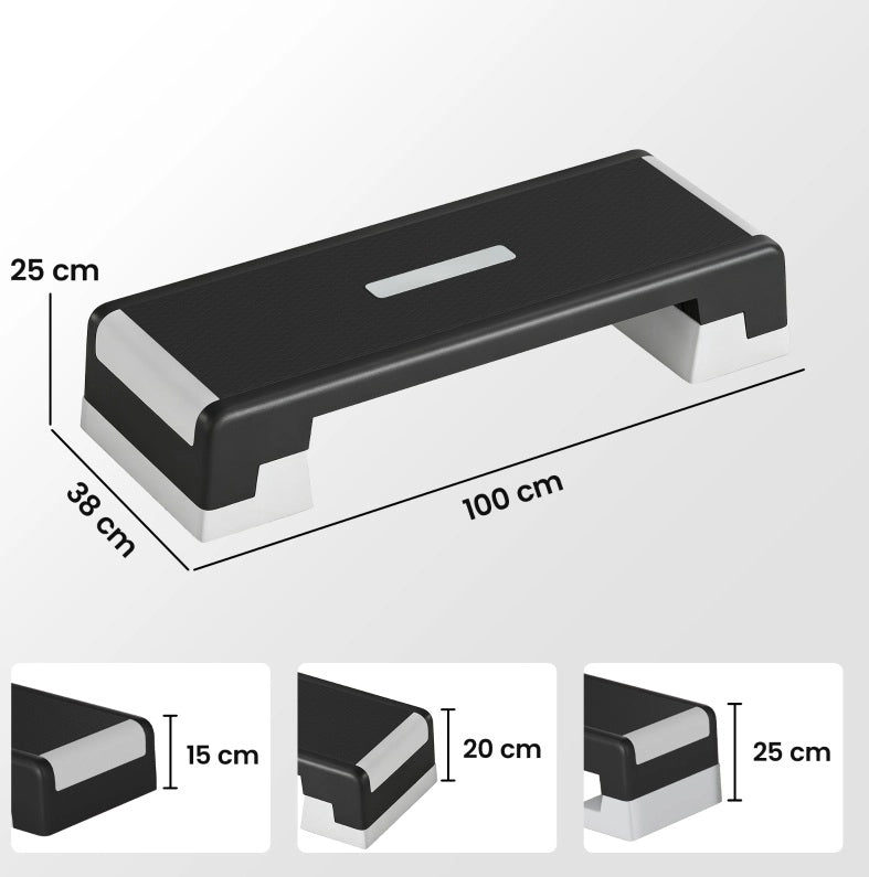 Step aerobico regolabile a 3 altezze in polipropilene nero