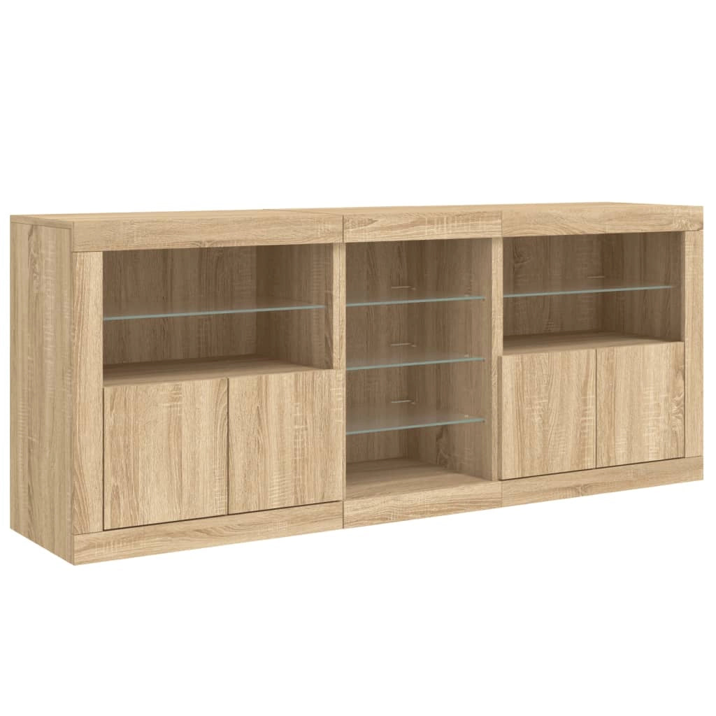 Buffet credenza cassettiera armadio mobile contenitore organizer per cucina soggiorno salotto con luci LED Sonoma 162 x 37 x 67 cm marrone 02_0029943