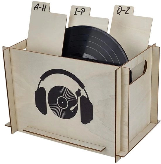 Cassa di archiviazione per dischi in vinile - Sostegno in legno per dischi - 25,5 x 23,5 x 35 cm - Maniglie forate - Design elegante - Stile classico