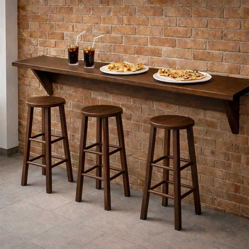 Sgabello da bar h 68 cm in legno noce scuro con seduta rotonda e gambe dritte