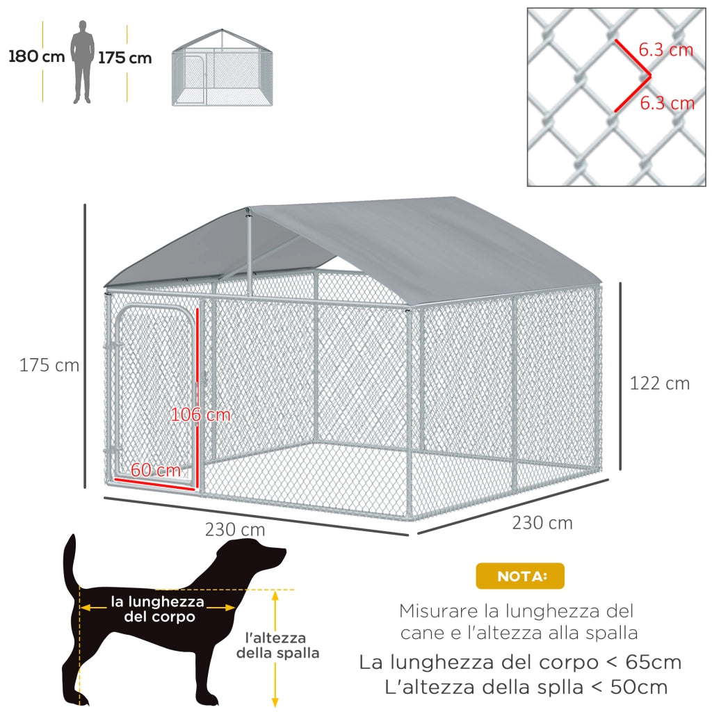 EasyComfort Recinto per Cani e Animali Domestici da Esterno con Copertura Impermeabile, 230x230x175 cm