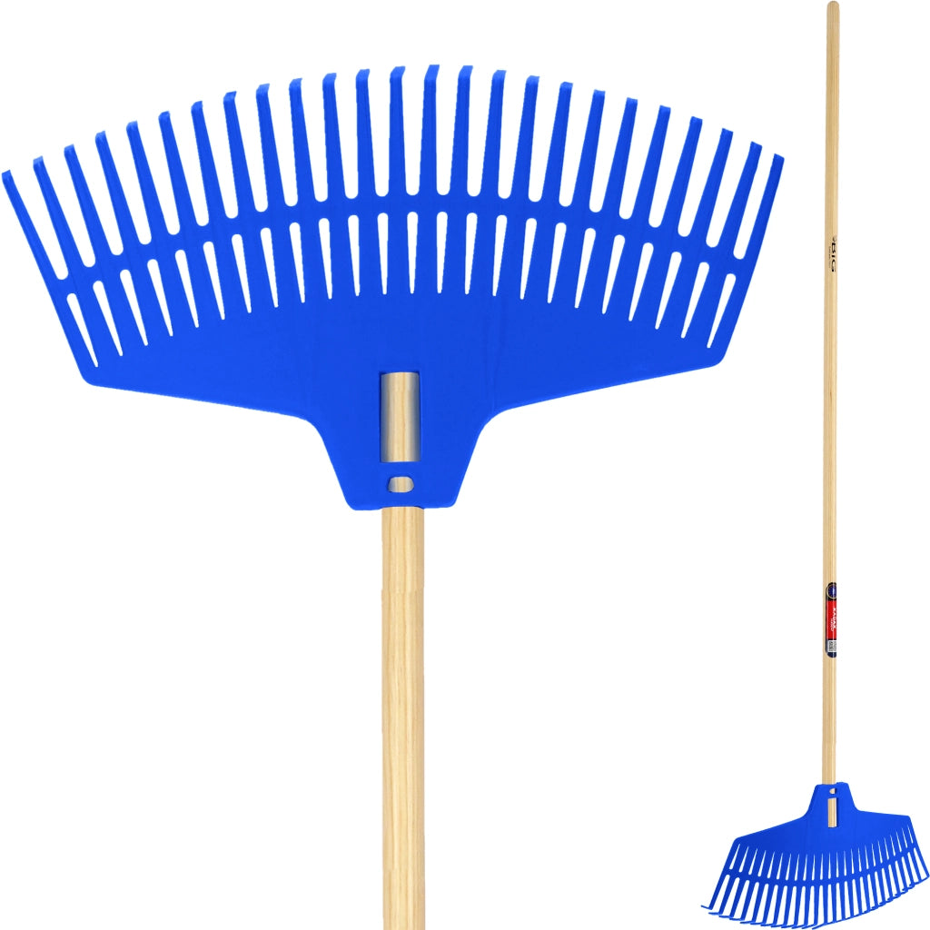 Rastrello per foglie KADAX con manico in legno, 166 cm, universale, per giardino e prato.