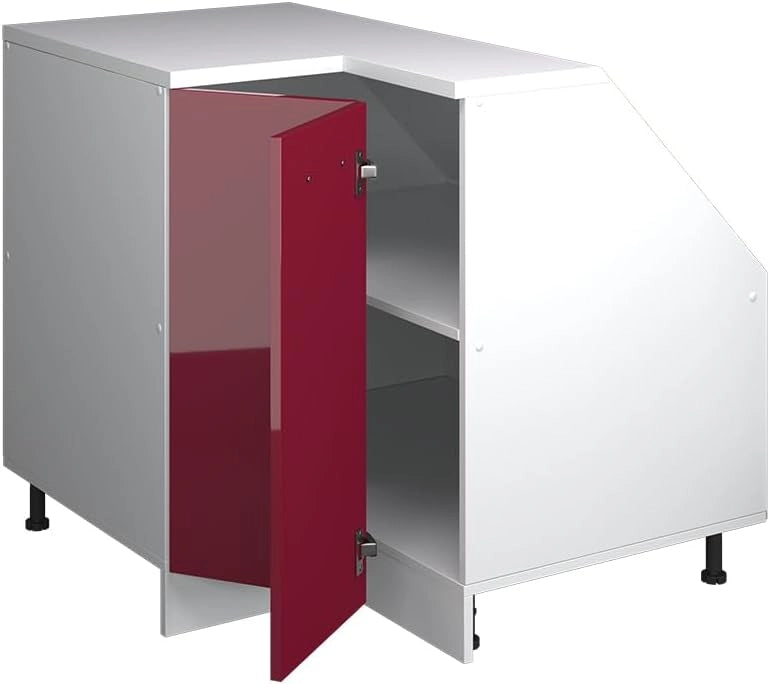 Mobile sottotetto Mobile angolare Rion, Rosso lucido, 75.6 x 81.6 cm con 1 porta, carcassa dell’armadio profondità 60 cm, adatto per il salvaspazio sotto tetti spioventi