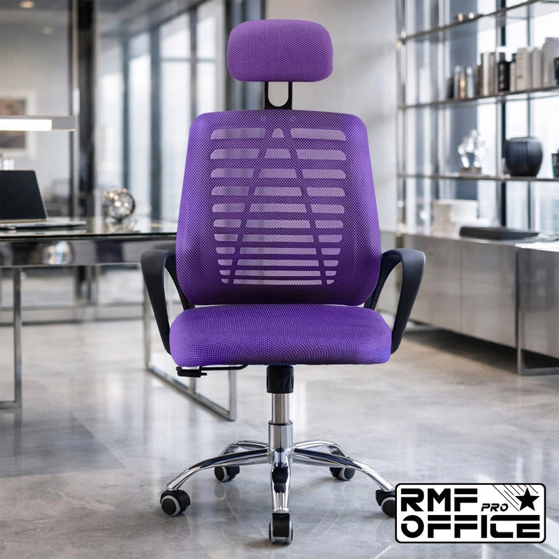 RMF Sedia Ufficio Ergonomica Professionale Reclinabile, Sedia Scrivania in Rete con Seduta Comoda e Rilassante - Poltrona Relax Ufficio con Ruote Girevoli Altezza Regolabile  VIOLA