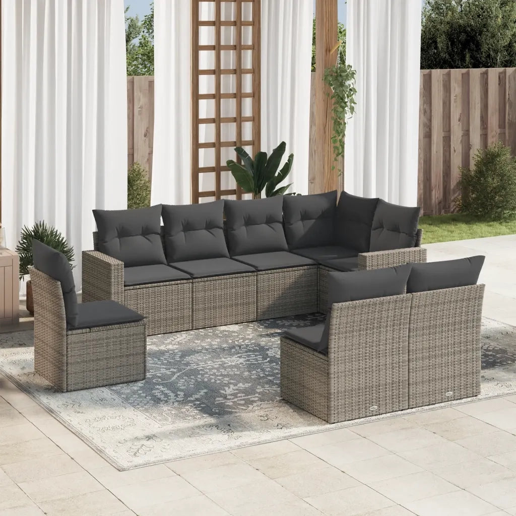 Set Divano da Giardino 8 pz con Cuscini Grigio in Polyrattan 3251407