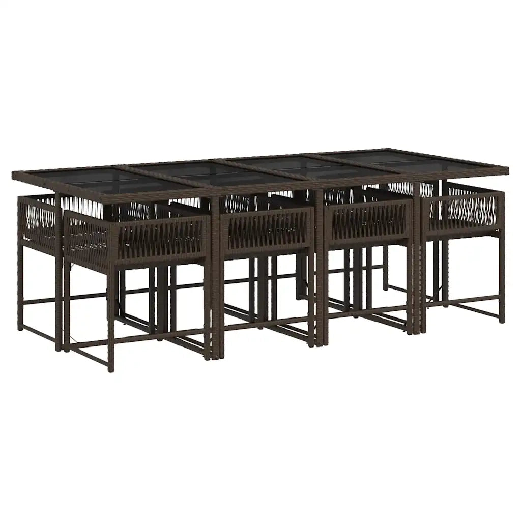 Set da Pranzo da Giardino 9pz con Cuscini Marrone in Polyrattan