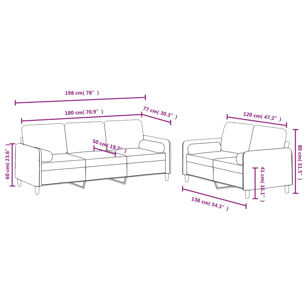 Set di Divani 2 pz con Cuscini Rosso Vino in Velluto 3202038